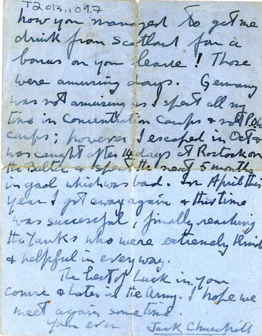 Letter to Harry Richman from Lt Col Jack Churchill.
