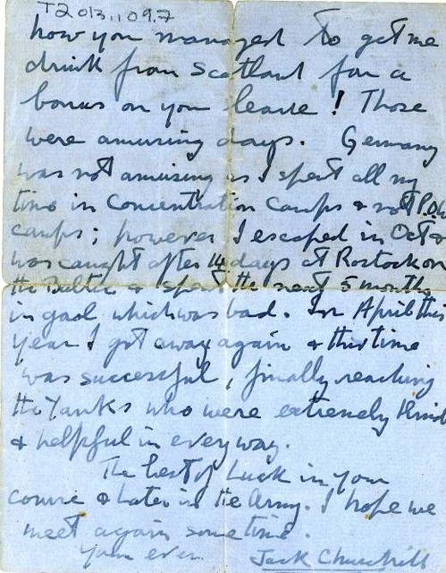 Letter to Harry Richman from Lt Col Jack Churchill.