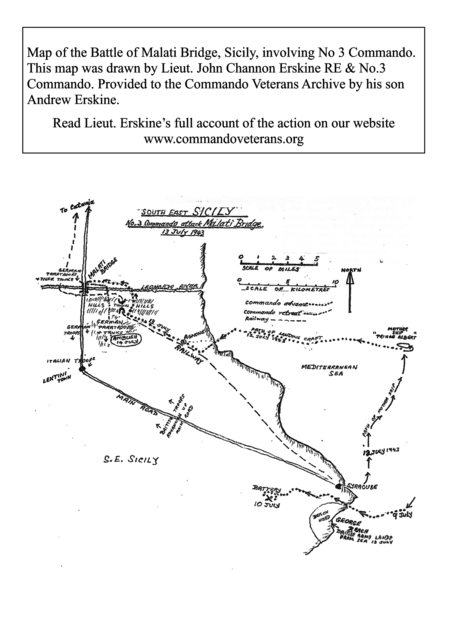 Map of the battle of Maltai Bridge, Sicily, July 1943