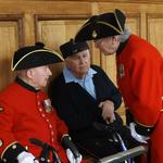 In-Pensioner Marjorie Cole stops to chat with Roy Cadman