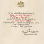 Mention in Despatches for Sgt. William L. White