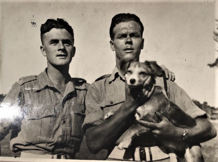 Ron Scott (with dog) and pal, No.9 Commandos