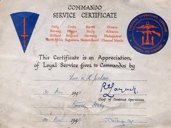 Commando Service Certificate