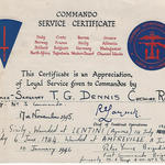 Commando Service Certificate for LSgt Thomas Dennis 6 tp No. 3 Cdo.