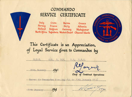 Reg Coy, Commando Service Certificate