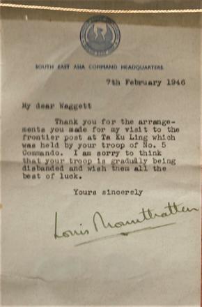 Letter of thanks to Ken Waggett from Lord Mountbatten