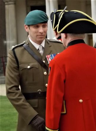 Lt Col Tom Salberg, MBE, inspects the In-Pensioners