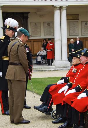 Lt Col Tom Salberg, MBE inspecting the In-Pensioners