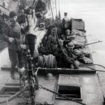 Men of No.12 Commando in an ALC being lowered in to the sea to evacuate paratroopers after the successeful Bruneval raid.
