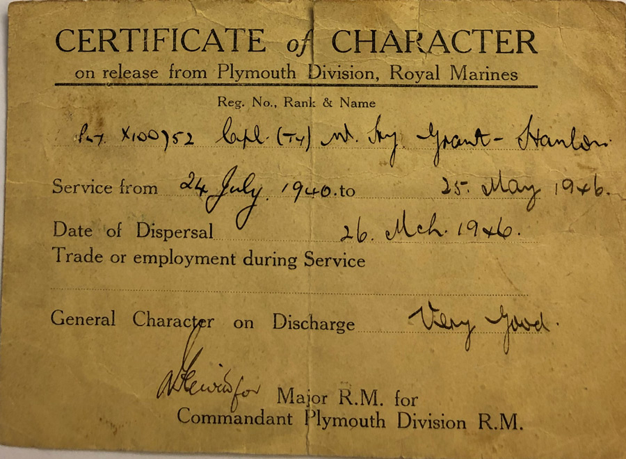 Certificate of Character for Cpl. Grant-Hanlon RM
