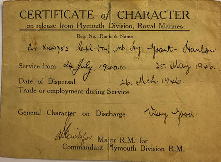 Certificate of Character for Cpl. Grant-Hanlon RM