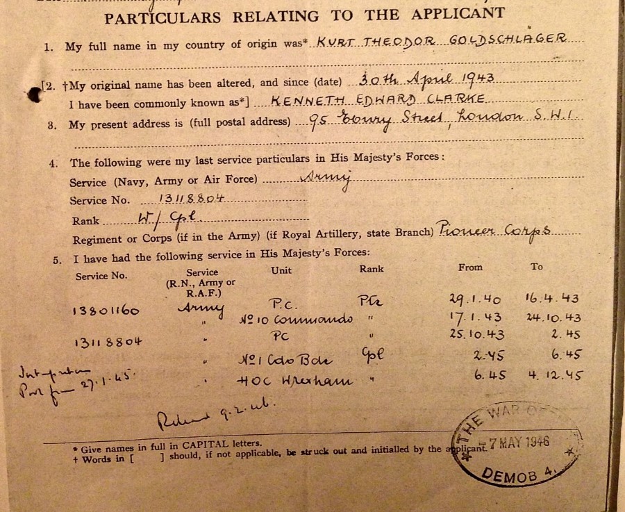 Extract of Service of Kurt Theodor Goldschlager No.10 Cdo.