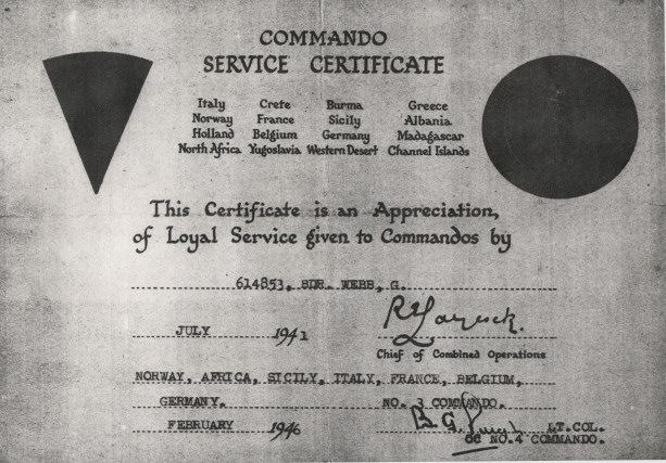 Commando Service Certificate of Bdr. George Webb No.3 Cdo.