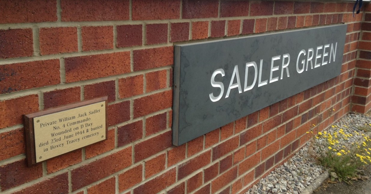 Memorial plaque to commemorate Pte. William J Sadler, No 4 Cdo