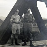 Cpl. John J. O'Sullivan and u/k, 45 Cdo, Cloo (or Choo) Wood Railway Stn Frontier post with China 1946