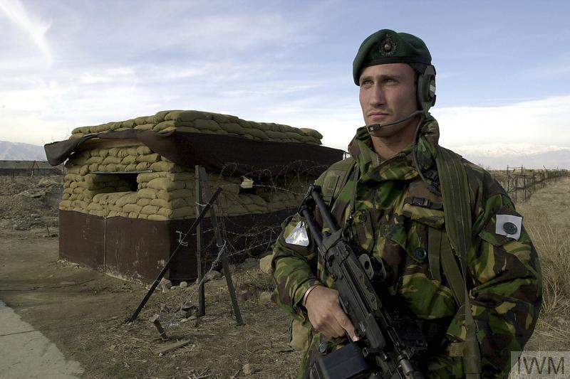 Mne. K. Rademan of 40 Commando RM on guard Bagram Airfield, Afghanistan, Feb.2002.
