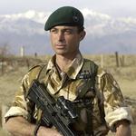 Major J Holt, Commander of A Coy., 40 Commando RM on patrol at Bagram Airfield, Afghanistan, February 2002.