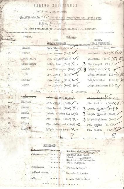 Boxing score sheet 9 Cdo v 6 Cdo.June 1942
