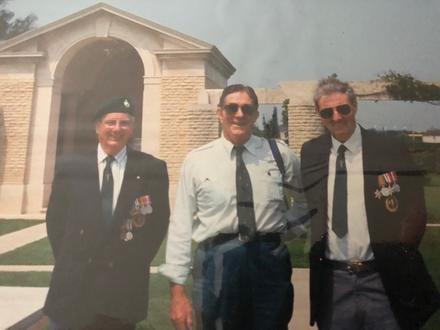 Harold Smedley, 47RM Cdo., (left), Capt. Peter Winters, Bert Quinney (right)