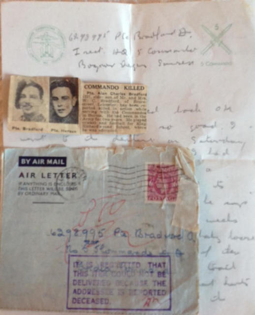 Pte Alan Bradford No 5 Cdo. documents