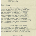 Letter to family re possessions of Mne. Leonard Waygood, 47RM Cdo.