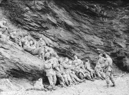 Cpl Dave Pendleton (Climbing Team instructor) and Recruit Squad climbing Jenny Cliff Plymouth sound