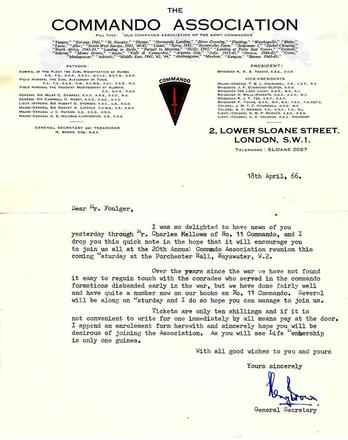 Commando Association letter to Peter Foulger No.11 Commando
