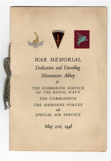 Westminister Abbey War Memorial Dedication Programme-May 1948.