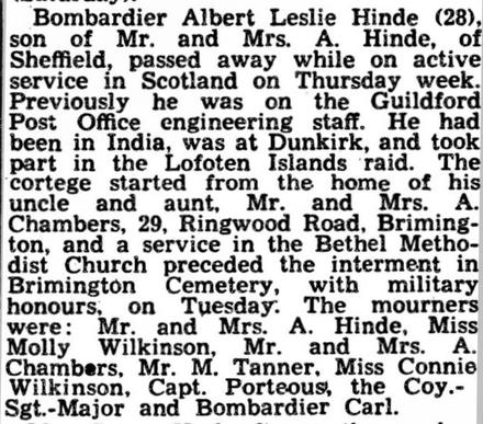 Bombardier Albert Leslie Hinde