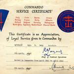 Commando Service Certificate for Sgt. Thomas Daly