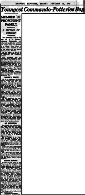 Sapper Rex Alsager Adderley No.3 Commando, newspaper article
