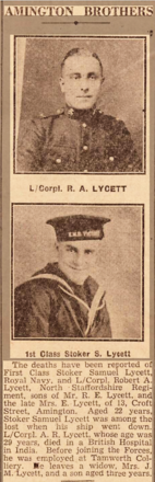 Newspaper report on the deaths of LCpl Robert Lycett and his brother Samuel