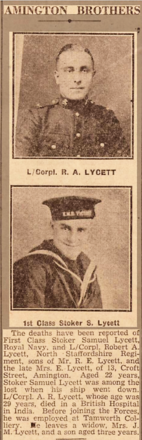 Newspaper report on the deaths of LCpl Robert Lycett (No.5 Cdo) and his brother Samuel