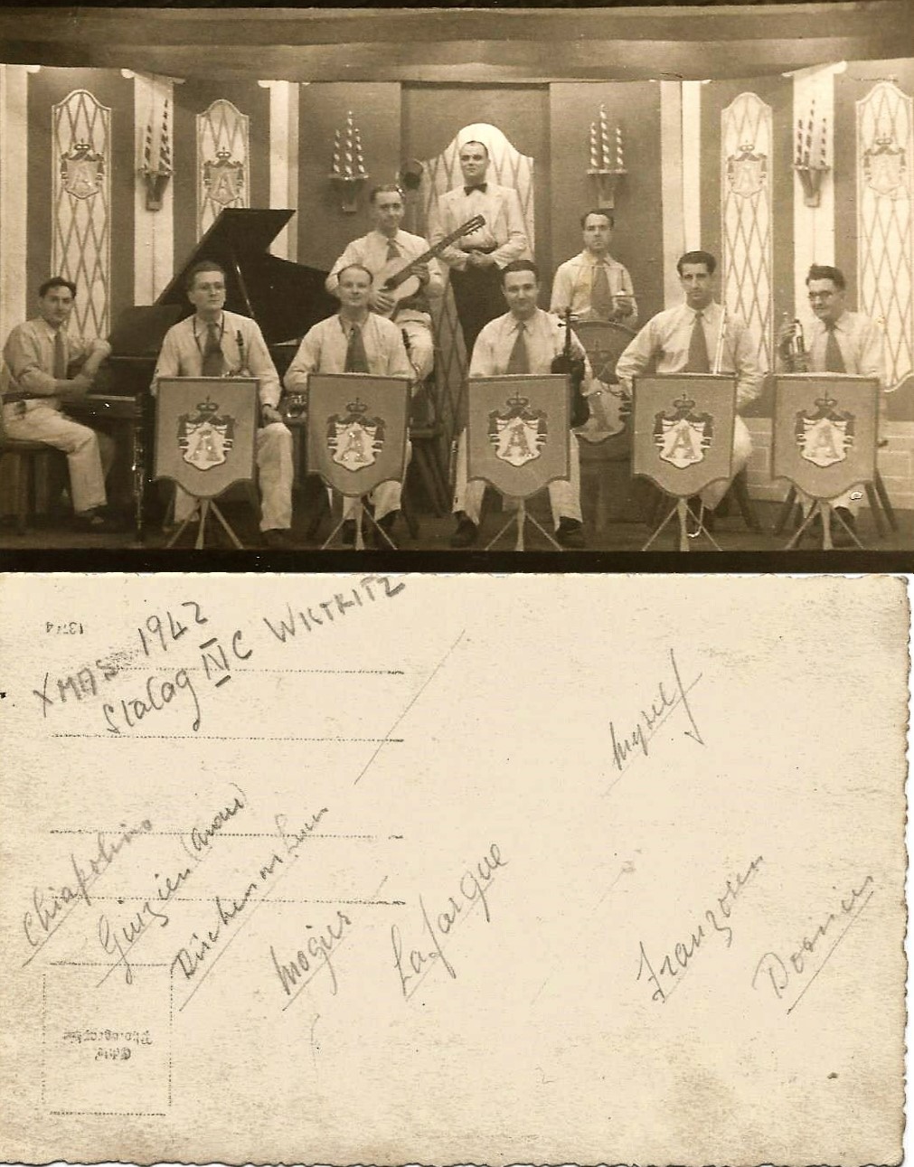 The band at Stalag IV C, Wistritz, Sudetenland, Xmas, 1942